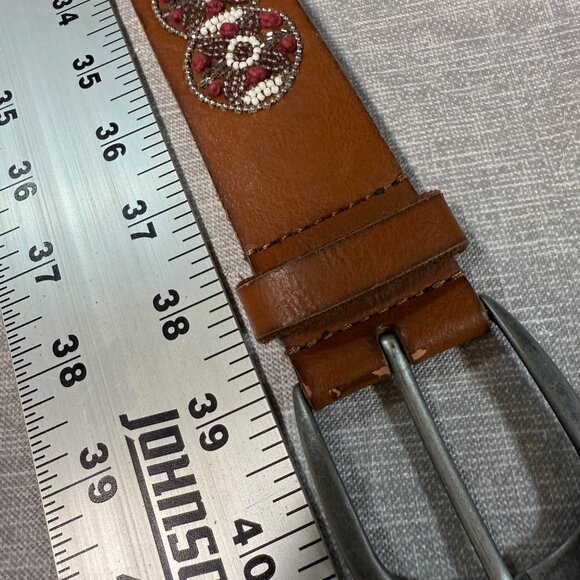 Lucky Brand Brown Leather Beaded Belt Silver-Tone Buckle & Floral Design Size S - Picture 16 of 16